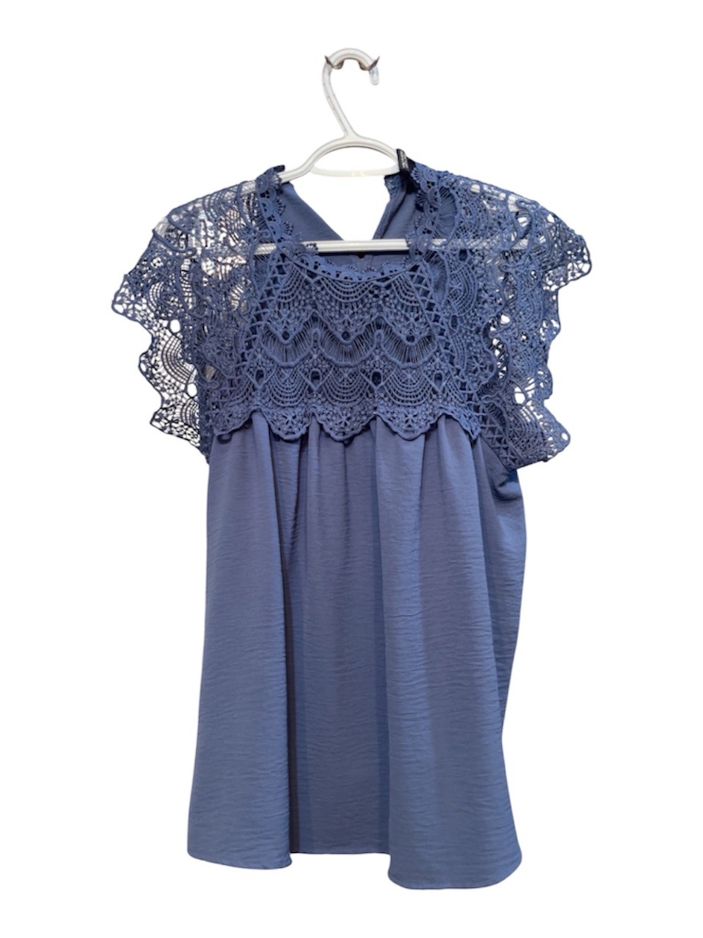 Lace Yoke Sleeveless Blouse - Blue